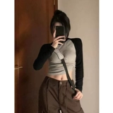 Бархатный приятный телу короткий лонгслив, футболка для отдыха, в обтяжку, по фигуре