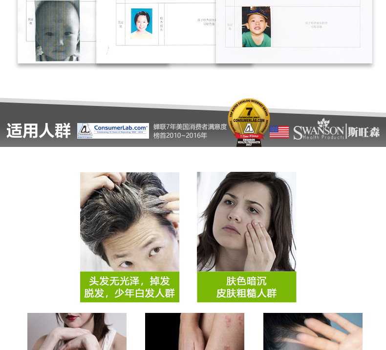 美国进口 斯旺森 Biotin生物素胶囊 100粒*2件  黑发防脱发 图8