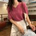 V-cổ ngắn tay phụ nữ dệt kim của mùa hè Hàn Quốc phiên bản loose-fitting sinh viên mỏng ins ròng cổng Vintage mỏng hương vị hàng đầu 