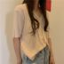 V-cổ ngắn tay phụ nữ dệt kim của mùa hè Hàn Quốc phiên bản loose-fitting mỏng băng lụa ins cardigan đầu 