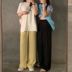 quần rộng chân của phụ nữ mùa hè Hàn Quốc phiên bản của eo cao hiển thị mỏng lỏng mỏng eo tadgweight thả cảm giác đồng amoniac quần loose-fitting giản dị 
