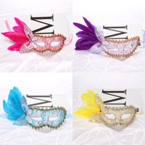 Frozen edge with feather princess mask half - face lady high - end lace feather makeup ball mask