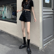 2021 New High Waist Black Denim Shorts Female A- Word Summer Thin Small Side Open Fork Hot Pants Net Red