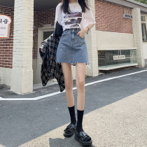2021 spring high waist denim skirt women's volleyball buckle a-line skirt small retro hip skirt summer new