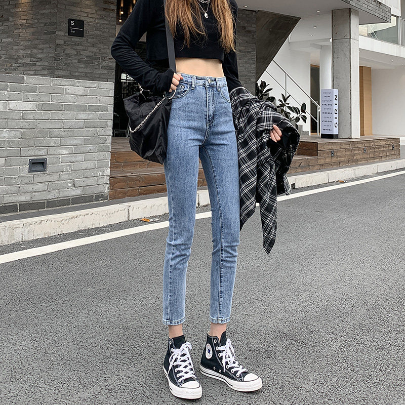 2021 New Spring Autumn High Waist Light Color Jeans Women 90% Body Slim Fit Slim Fit Slim Fit Slim Fit Pants Spring