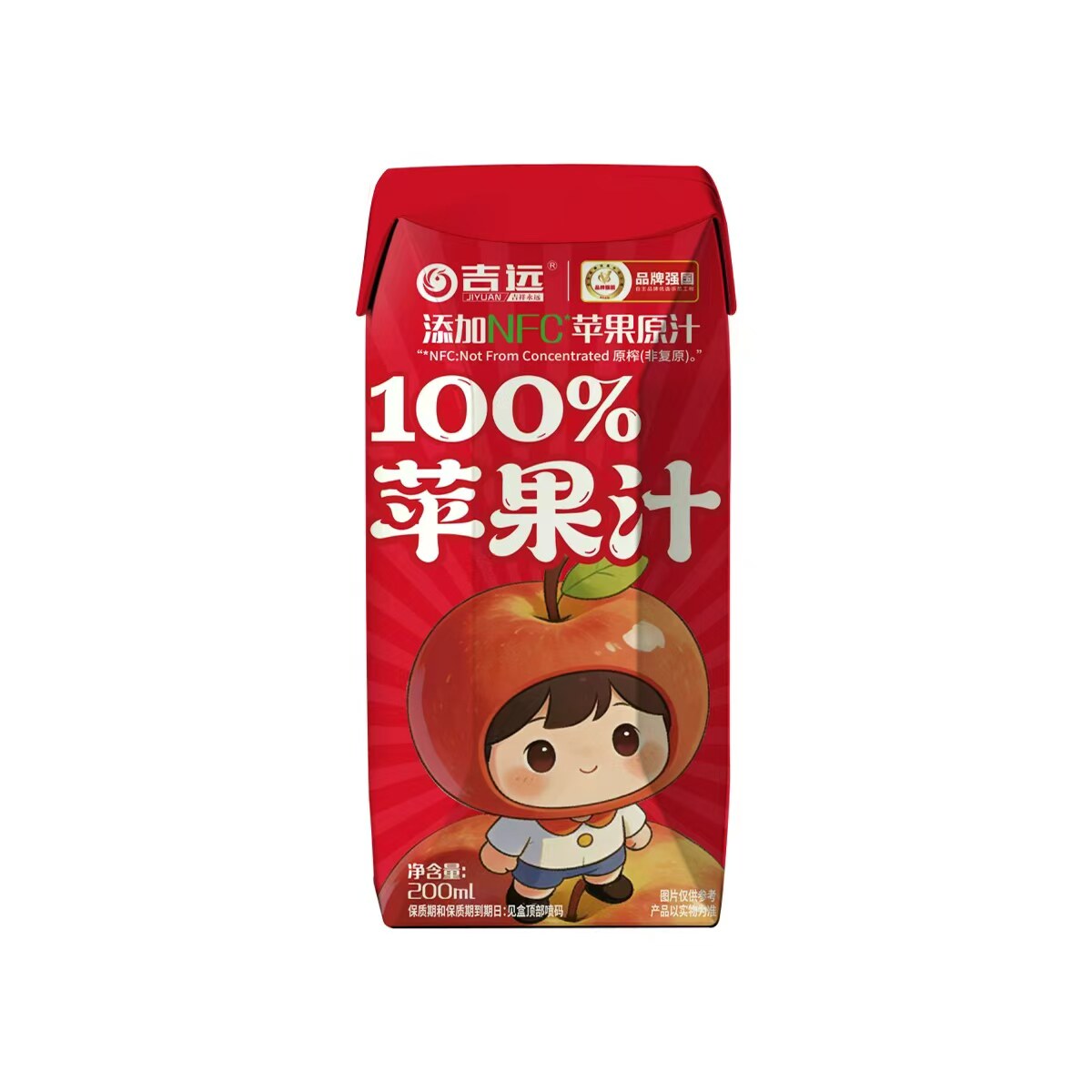 吉远100%NFC苹果汁食品饮料整箱夏季休闲果汁饮品0添加200ml*12盒