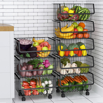 Kitchen storage rack vegetable and fruit storage rack floor multi-layer storage basket multifunctional household iron shelf storage basket