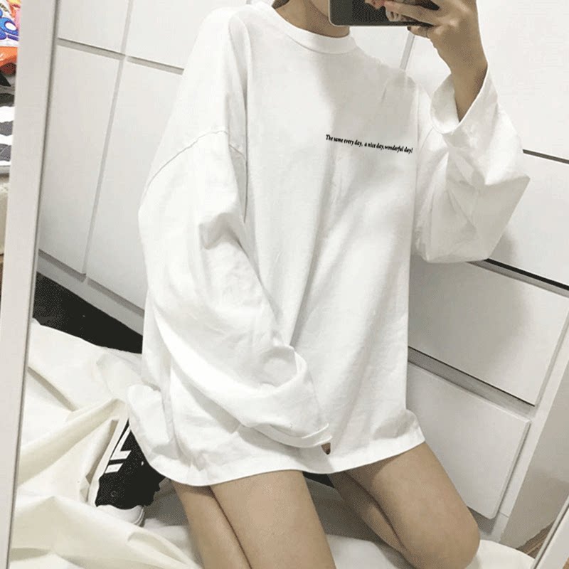 South Korea ulzzang spring and autumn bf wind long-sleeved T-shirt female 2022 Korean version of the strange smell girl student loose ins top
