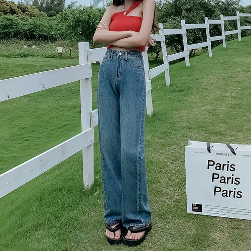 Ретро осенние джинсы, штаны, высокая талия, по фигуре, подходит для подростков, свободный прямой крой