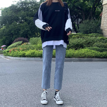  chic straight jeans womens spring and autumn 2021 autumn new high waist loose thin small cigarette tube pants slim fit