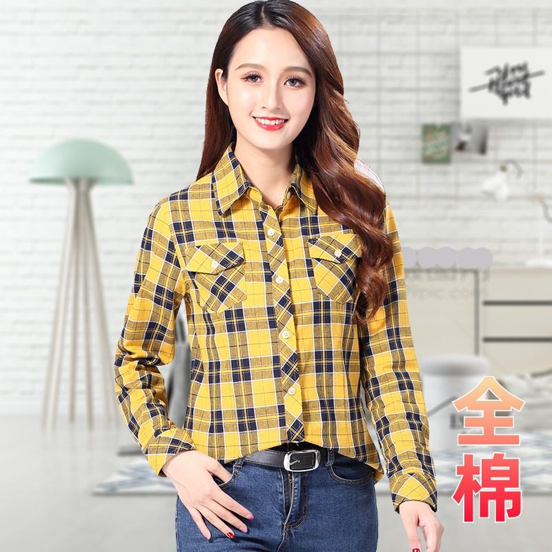 2026年春秋韩版格子衬衫女长袖全棉薄款防晒衫女士衬衣复古港味