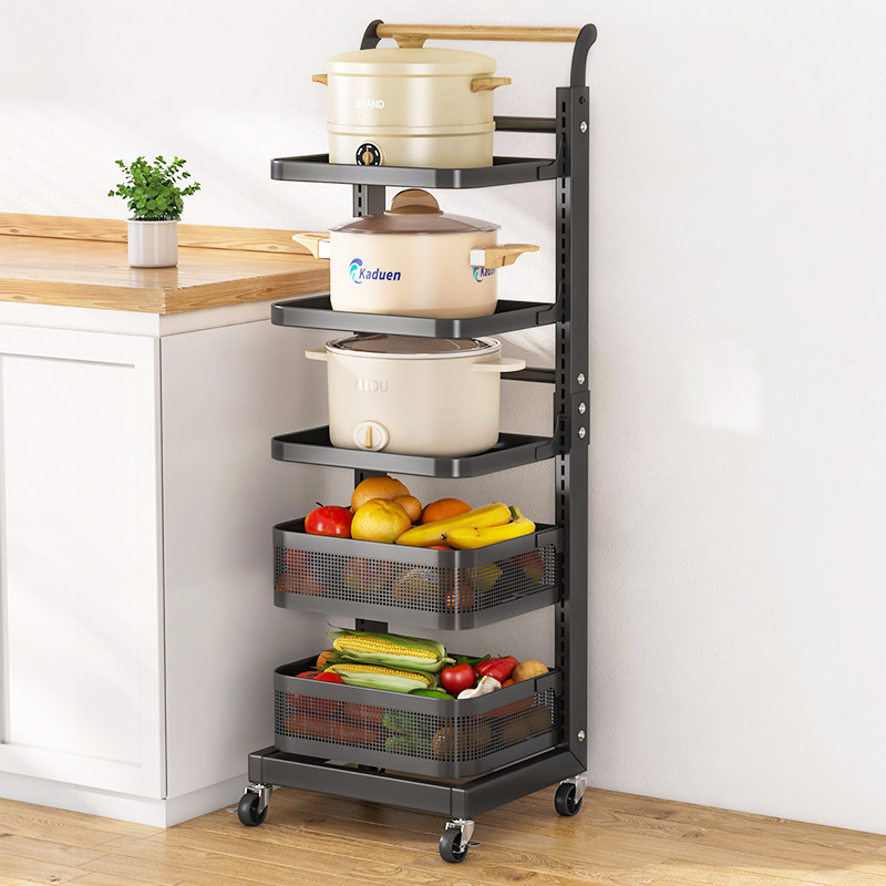 Kitchen pot rack multi-layer shelf floor-to-ceiling household vegetables put pot rack multi-functional mobile pot storage rack