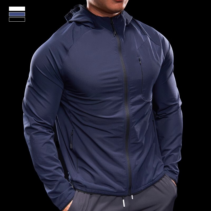 Men's Outdoor Sports Fitness Jacket with Zipper Pockets, Running Training Wear, Autumn and Winter Tight-Fitting Long-Sleeved Top for Men
