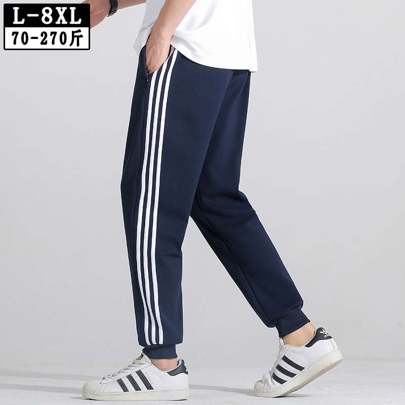 Spring and Autumn Pure Cotton Pants for Men, Three-Stripe Sports Pants, Trendy Jogger Sweatpants, Loose Fit, Plus Size Casual Pants