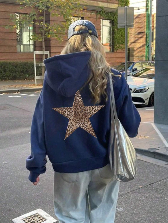 American Retro Leopard Print Five-Pointed Star Print Hooded Sweatshirt Loose Long-Sleeved Jacket Star Design Hoodie American Retro Leopard Print Five-Pointed Star Print Hooded Sweatshirt Loose Long-Sleeved Jacket Star Design Hoodie