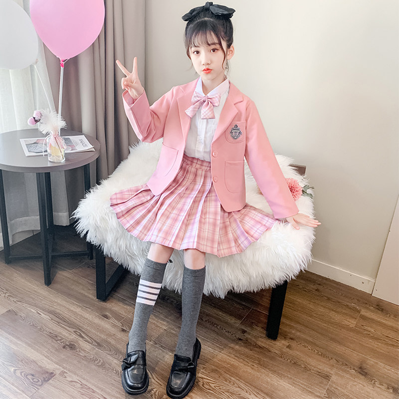 JK Uniform Dress Primary School School School Dress Zk Spring and Autumn Girl Zk Spring and Autumn Dress Full Set for Children's School Uniform