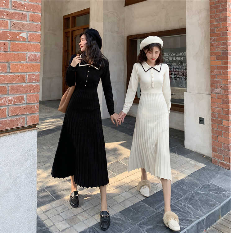 2020 autumn and winter new net red knitted inner dress long-sleeved medium-long version over-the-knee sweater skirt for women