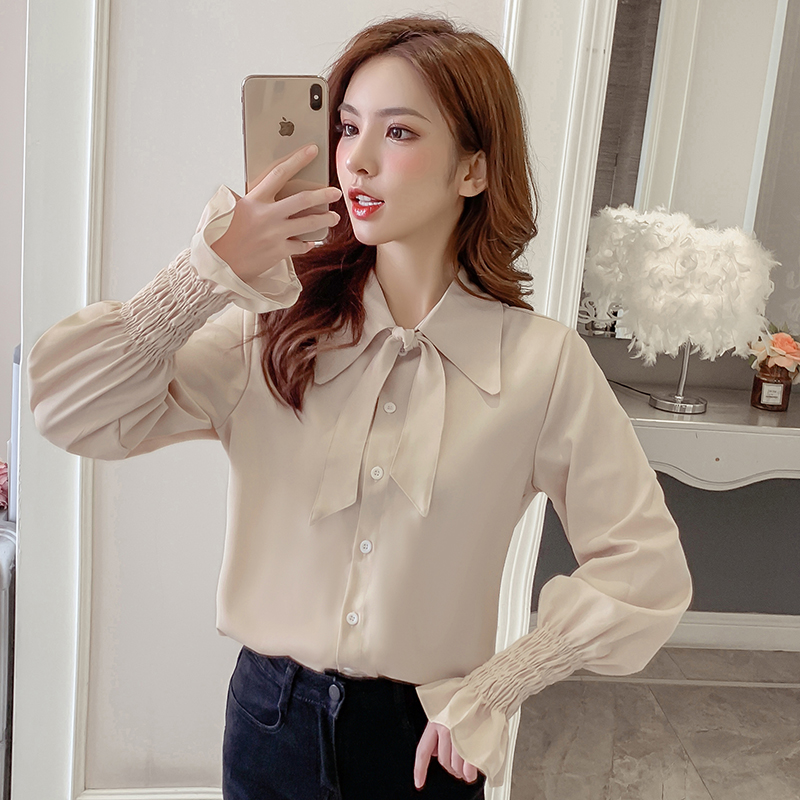 2022 Spring loaded with new body chic wind Lazy Blouse with lantern sleeves Long sleeves shirt Han Fan 100 Lap Shirt Woman