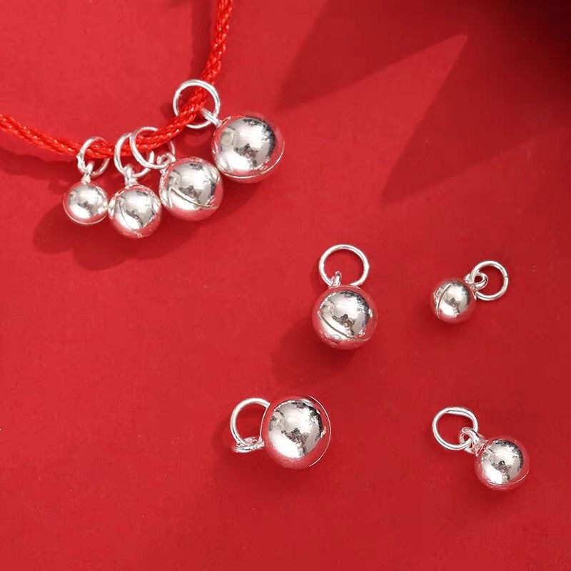 999 Pure Silver Smooth Bell Pendant Silver Jewelry Handmade Woven Red Rope Bracelet Anklet Necklace DIY Accessories 999 Pure Silver Smooth Bell Pendant Silver Jewelry Handmade Woven Red Rope Bracelet Anklet Necklace DIY Accessories