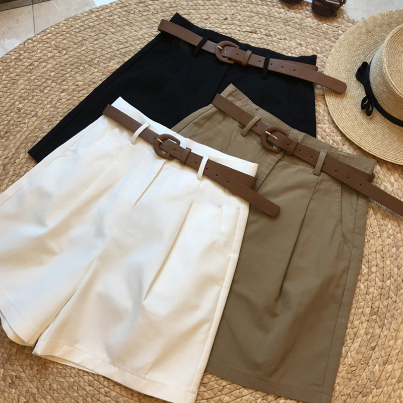 Clearance Sale~ Japanese Retro Simple Solid Color High-Waisted Slimming Mid-Length Shorts Versatile Wide-Leg Suit Shorts for Women