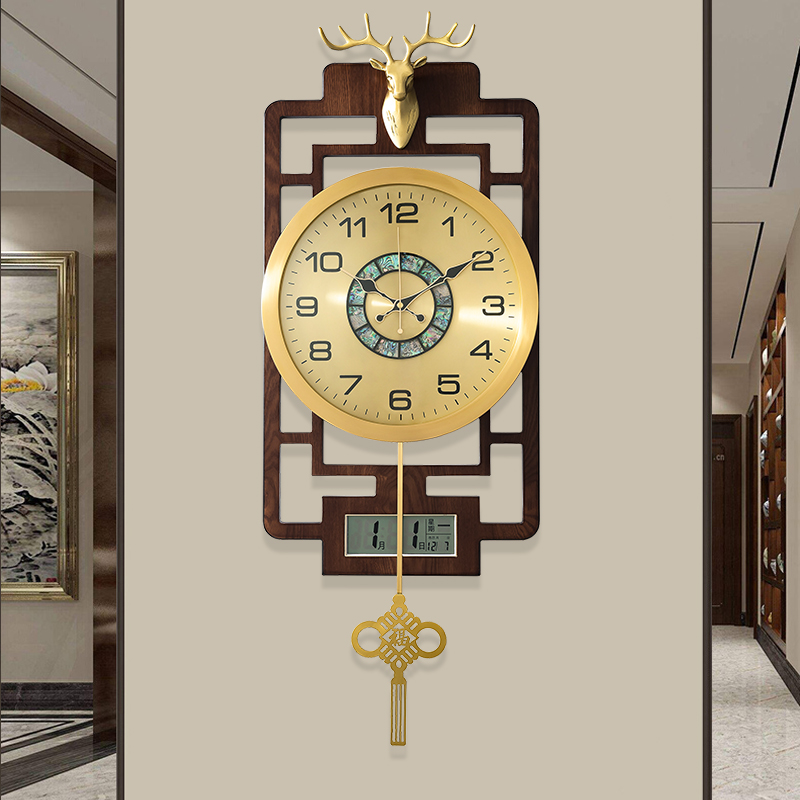 New Chinese hanging clock Living room Home Fashion watches Light extravaganza Atmospheric Perpetual Calendar Book House Decoration Hanging Wall Pure Copper Clock
