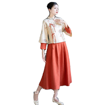Republic of China girls cheongsam two-piece autumn and winter Chinese style large size Tang suit tea art suit plus velvet daily Hanfu for small people