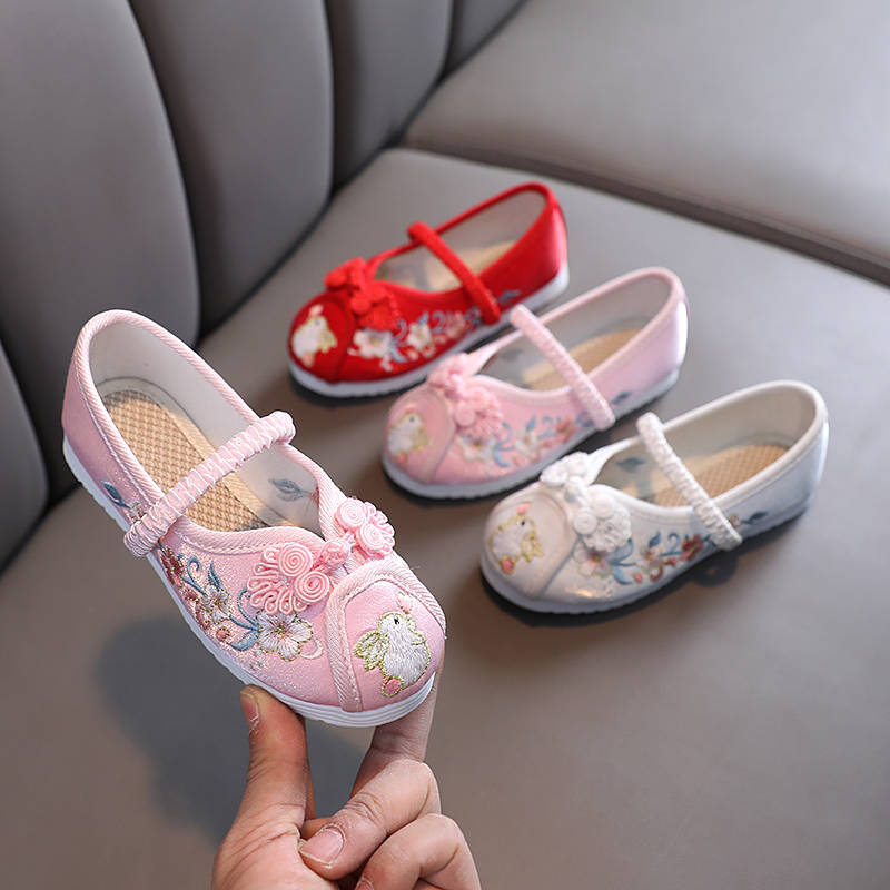 Hanfu Shoes Children Ethnic Wind Shoes Spring Autumn Girl Embroidery Shoes Old Beijing Cloth Shoes Dance Shoes China Wind Handmade Shoes-Taobao
