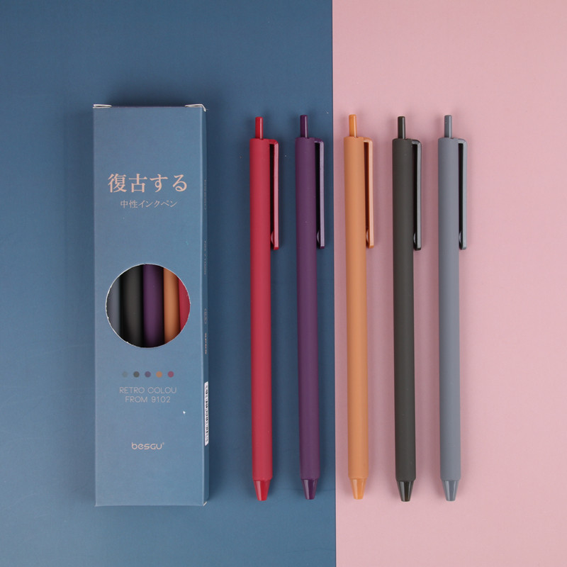 Vintage dark color fresh watercolor neutral pen triangular pen holder press-motion student office handwriting set