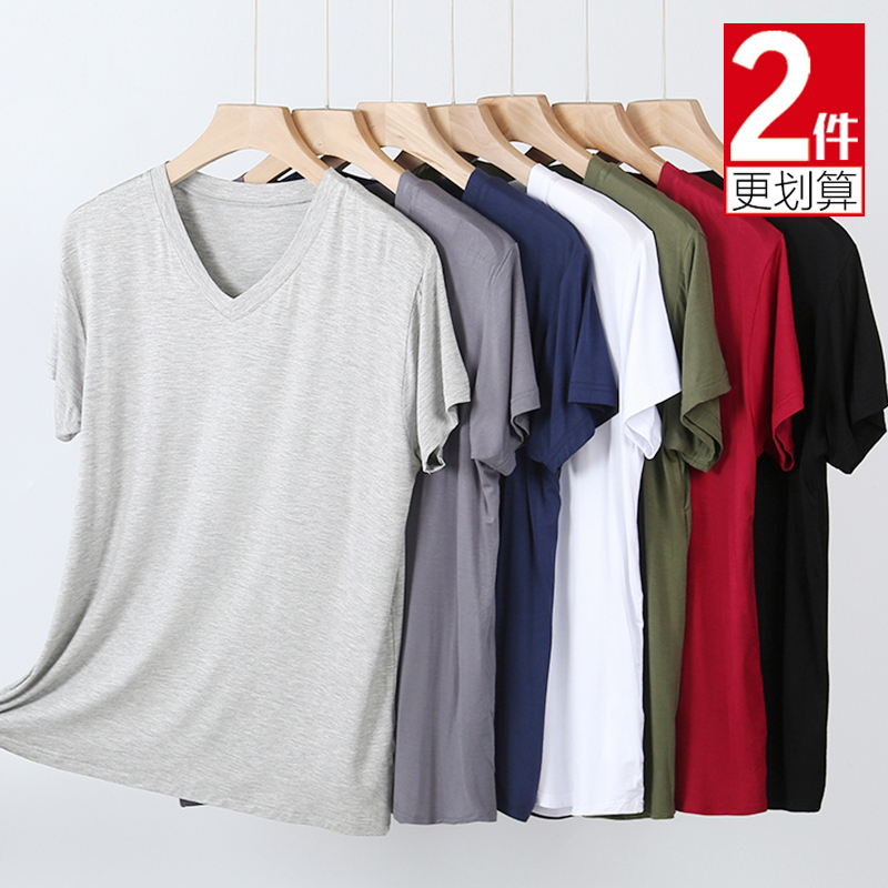Modal Short-Sleeve T-Shirt for Men, Plus Size, Summer Thin Style, Loose Fit, Large Size Half-Sleeve Tee, V-Neck Undershirt, Trendy
