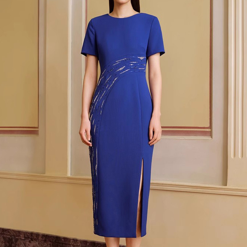 Zhuoge Ya Zhongge Summer New Year Royal Blue Polyester Fiber Round Neck One-Step Skirt Temperament Long Skirt 5C 33205940