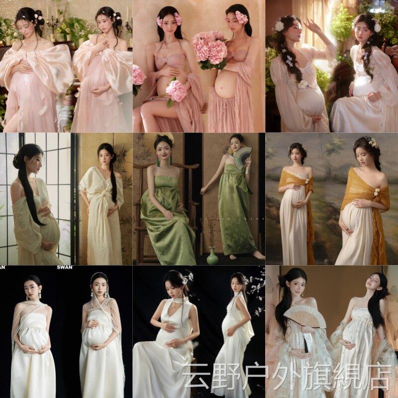 Maternity Photography Clothing Studio New Style French Retro Oil Painting Style High-End Tube Top Long Dress for Artistic Photography