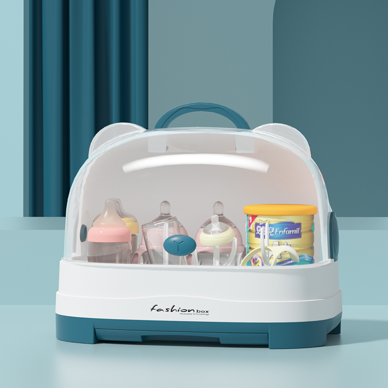 Baby bottle storage box Children's baby tableware storage box with lid dust-proof drying special drain rack shelf