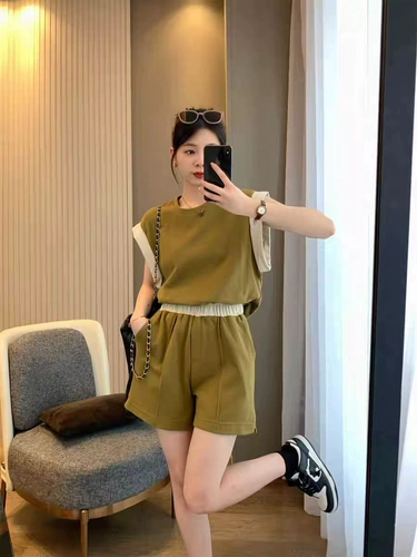 Цветной летний комплект для отдыха, футболка с коротким рукавом без рукавов, в корейском стиле, популярно в интернете, свободный крой