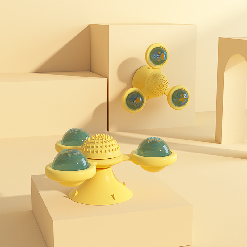 Cat's toy rotating windmill rubs hair and glows to tease cat stick