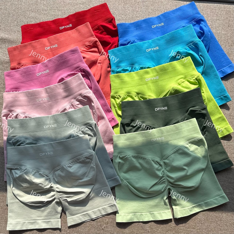 Dfyne Yoga Shorts for Women, Impact Mid-Waist Butt-Lifting Fitness Pants, Sports Leggings, Peach-Colored Three-Quarter Training Pants