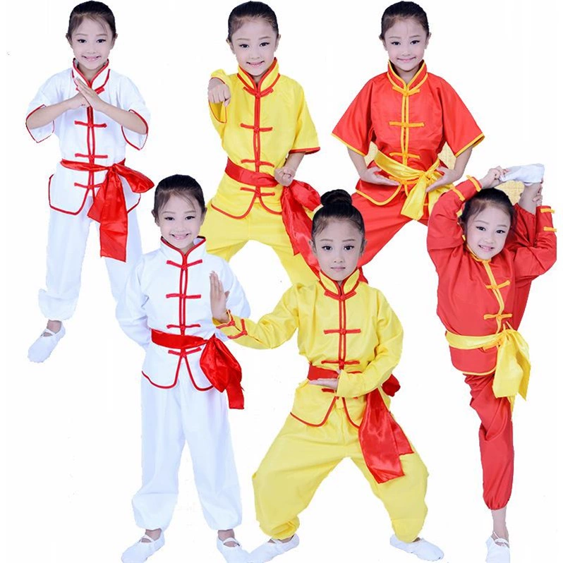 Quần áo biểu diễn võ thuật cho trẻ em, quần áo tập nữ, quần áo tai chi cho trẻ em, áo ngắn tay, áo dài cho bé trai, quần áo biểu diễn kung fu - Quần áo ngoài trời