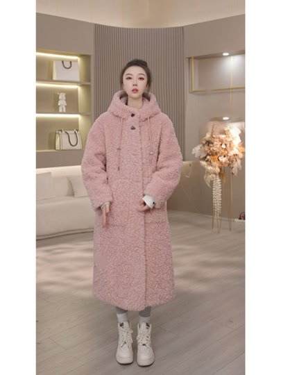 富家千金气质保暖休闲长款外套女装2025冬季新款加厚连帽毛绒大衣