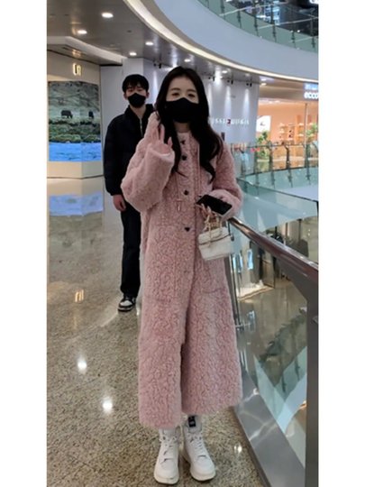 富家千金气质保暖休闲长款外套女装2025冬季新款加厚连帽毛绒大衣