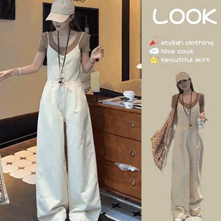 Корейский повседневный джинсовый комбинезон на бретелях, женская одежда, новинка весны-лета 2025, модные прямые широкие брюки-палаццо