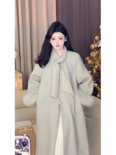 Korean Style Fashionable and Elegant High-End Woolen Coat for Women, 2025 Winter New Warm and Thick Long Woolen Overcoat