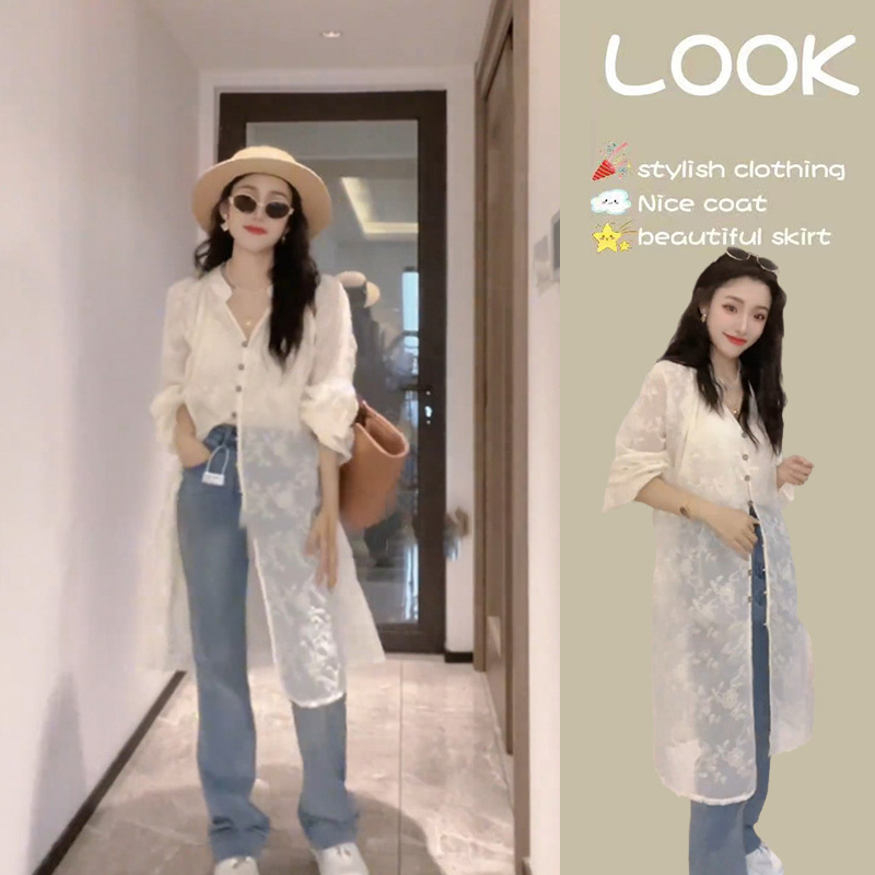 Mid-Length Lace Shirt for Women, Fashionable and Versatile Cardigan Dress, 2026 Spring and Summer New Women's Design Blouse