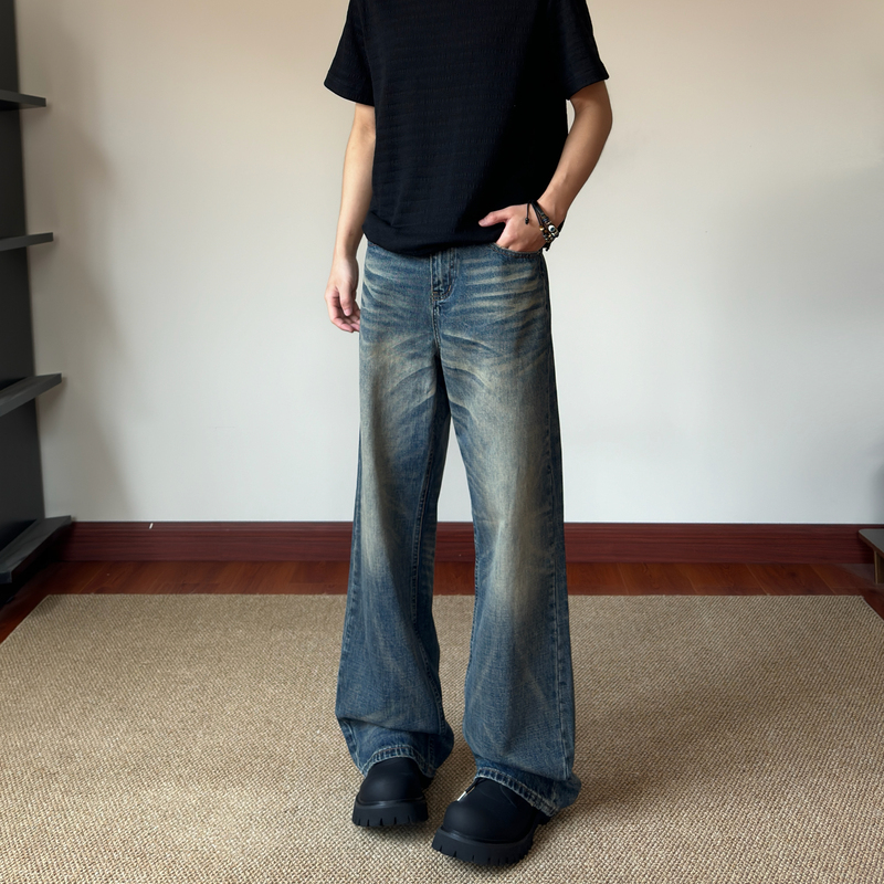 Blog American Retro Hand-Rubbed Whiskered Jeans Loose Cleanfit Straight Long Pants K776 Blog American Retro Hand-Rubbed Whiskered Jeans Loose Cleanfit Straight Long Pants K776