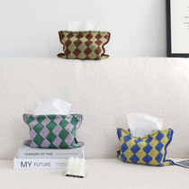Тканевый мешок контрастного цвета с ромбовидным узором в стиле ретро ​​ящик для хранения тканевых салфеток для гостиной тканевый чехол для офиса обеденного стола