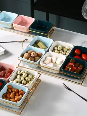 Nordic platter Grid plate Nut snack plate Dried fruit plate Household ceramic fruit plate Sauce snack plate with iron rack