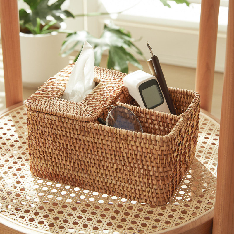 Vietnamese Rattan Creative Paper Towel Box Living Room Weaving Remote Control Containing Basket Rectangular Toilet Paper Box Folk Dining Paper Box