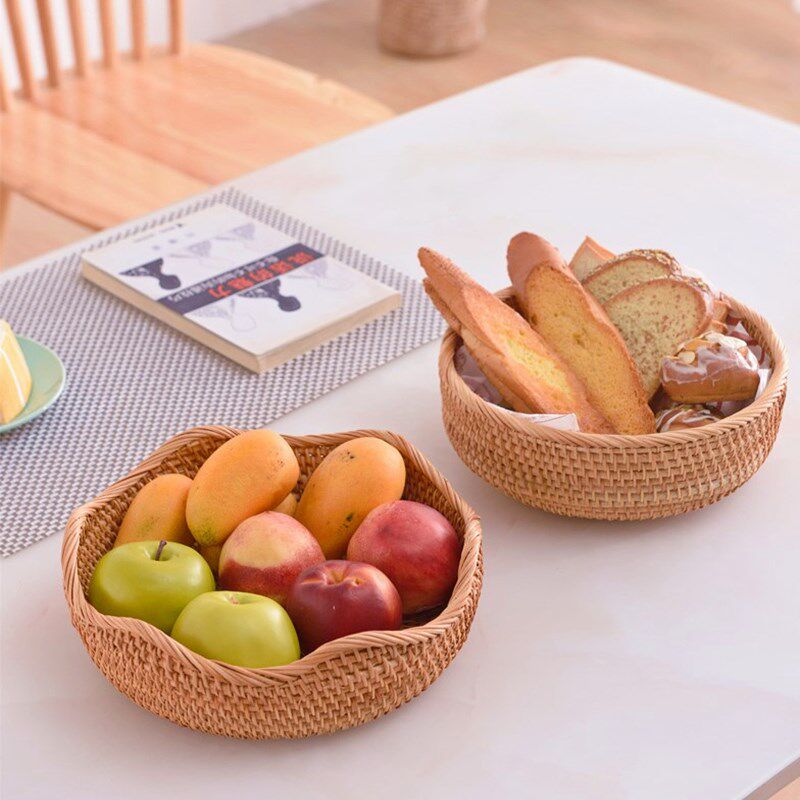 Vietnamese Rattan Fruit Basket Living Room Chinese Fruit Plate Snacks Candy Storage Basket B&B Hotel Bread Basket Steamed Bun Basket
