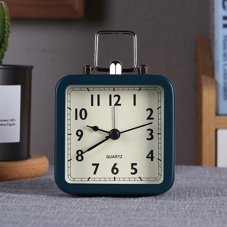 Creative multifunctional digital alarm clock Nordic minimalist square Mute Handle Metal Alarm Clock Designer Chime Bells