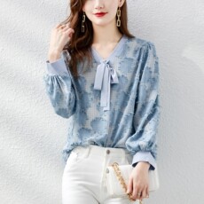 diy编织材料包 欧货春秋小衫洋气衬衫衬衣女装上衣2022年新款春季真丝绸桑蚕丝夏