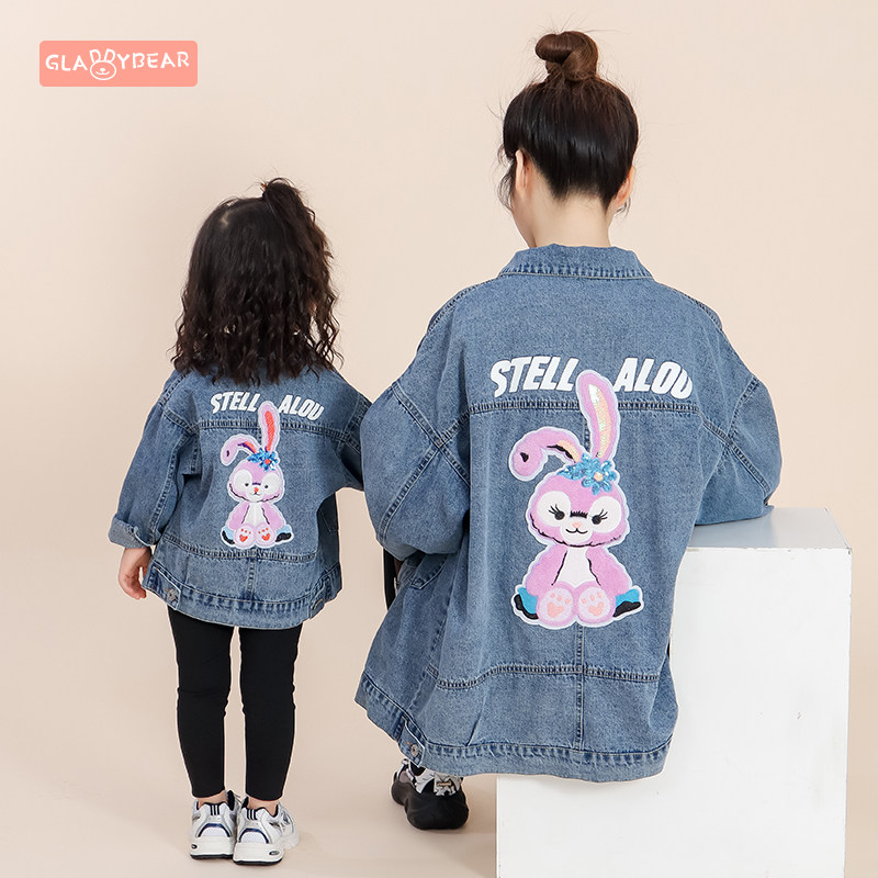 Family of three-mouthed Cowboy Jacket Spring Dress 2022 New Net Red Mother Women Dress Foreign Pie Trendy Spring Autumn Jacket