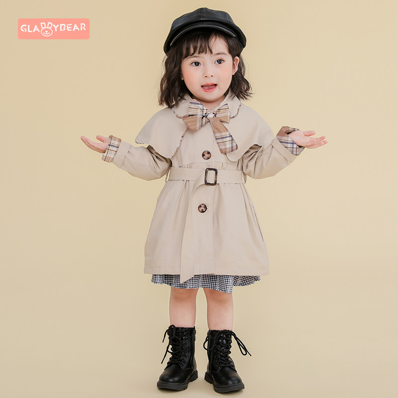 Girls' Trench coat 2021 spring wear new style foreign style British style children's spring and autumn baby girls mid-length coat